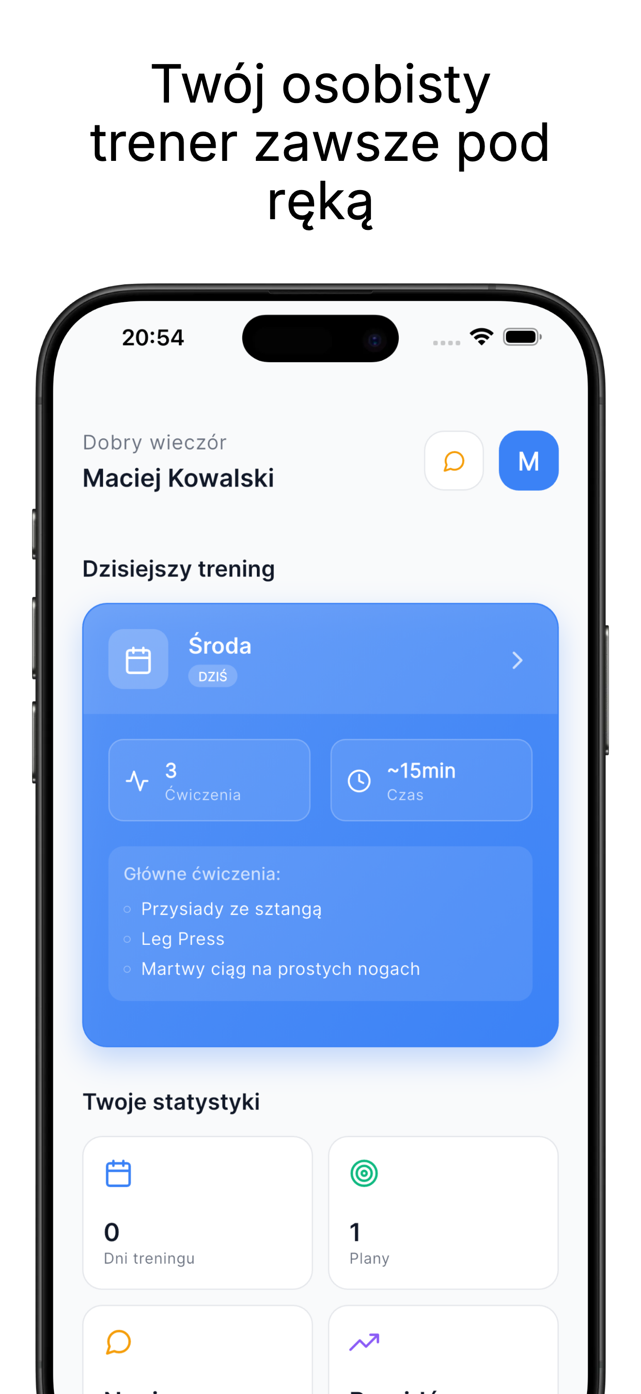 Podgląd interfejsu aplikacji TreningLab