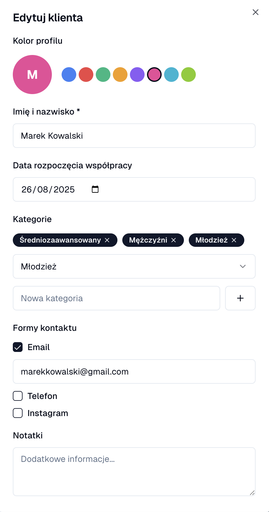 Formularz edycji danych klienta