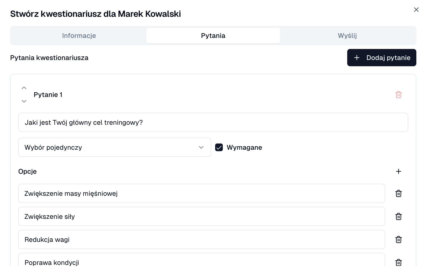 Edytor pytań w kwestionariuszu