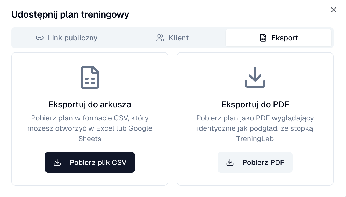 Opcje eksportu i udostępniania planu